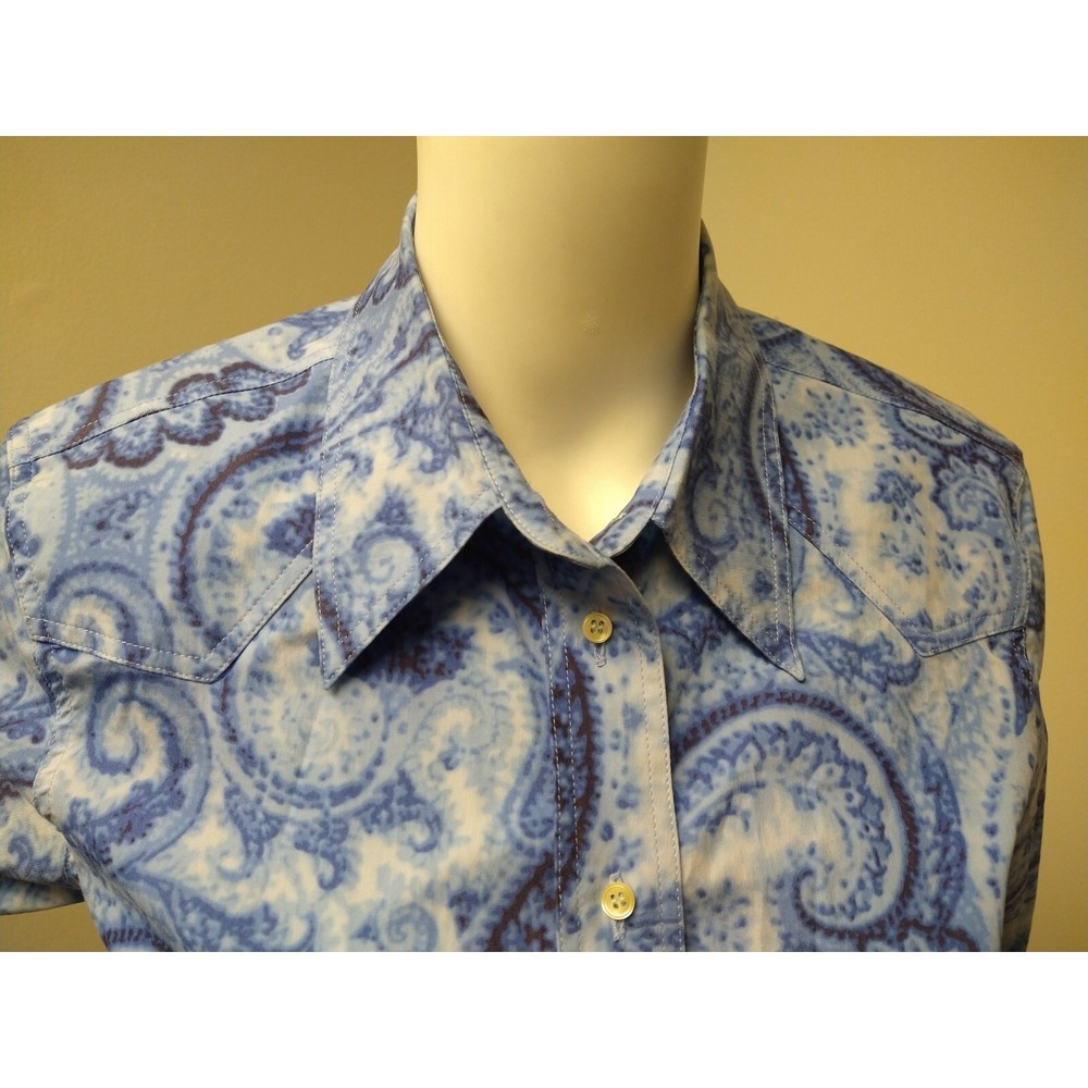 Escada Sport Blue Paisley Stretch Button Front Top Womens 36 S/M Casual Preppy - Picture 3 of 7